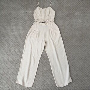 Paper Crane Cream two-piece set - crop top and wide leg pants